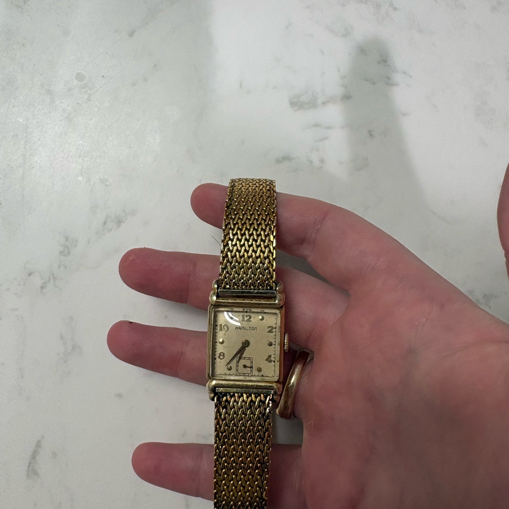 Men’s 1930s Manual Wind Hamilton Gold Watch With Omega Mesh Band